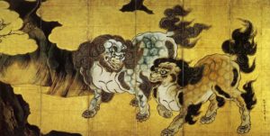 Famous Japanese art painting, chinese lions by Kano Eitoku