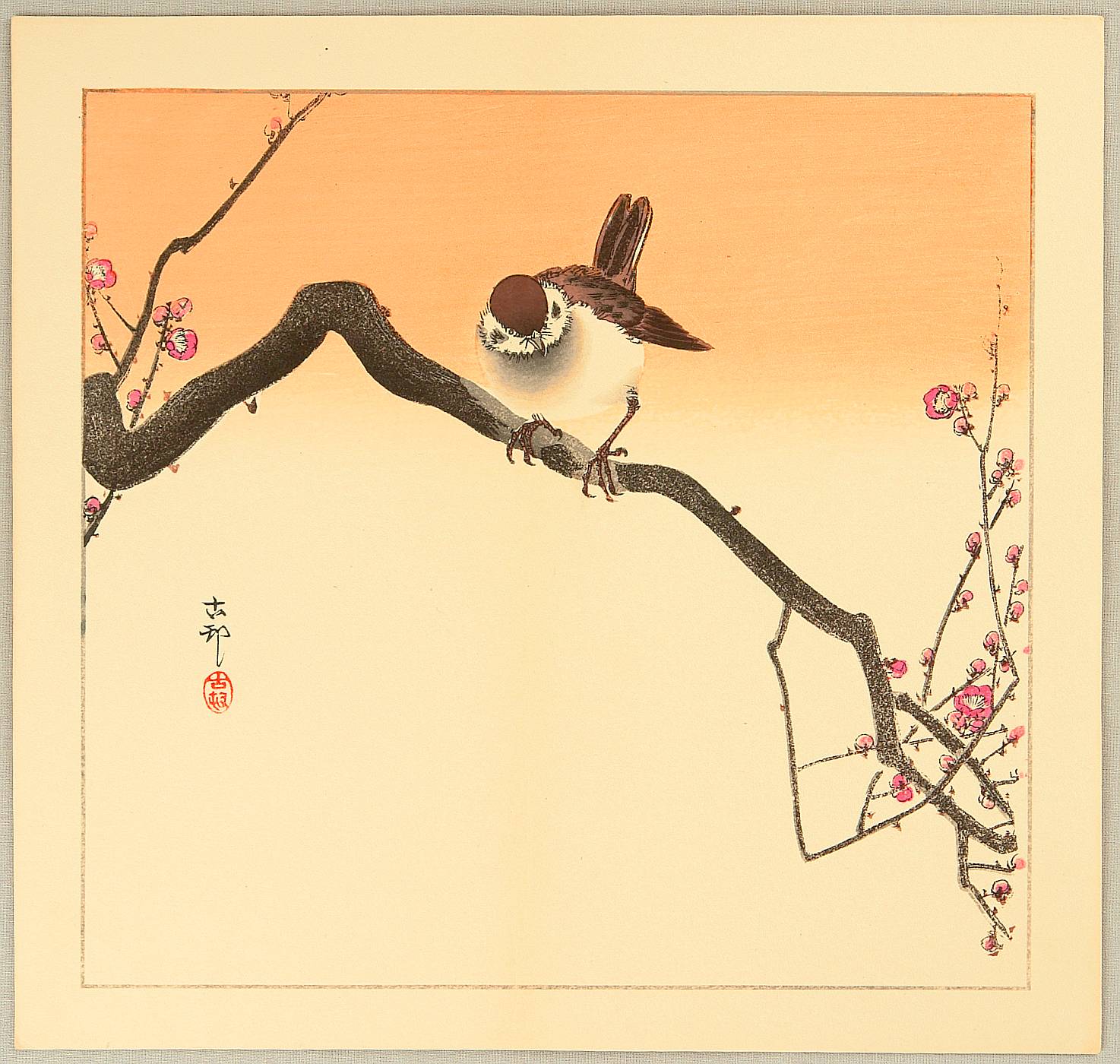 Sparrow on Plum Branch